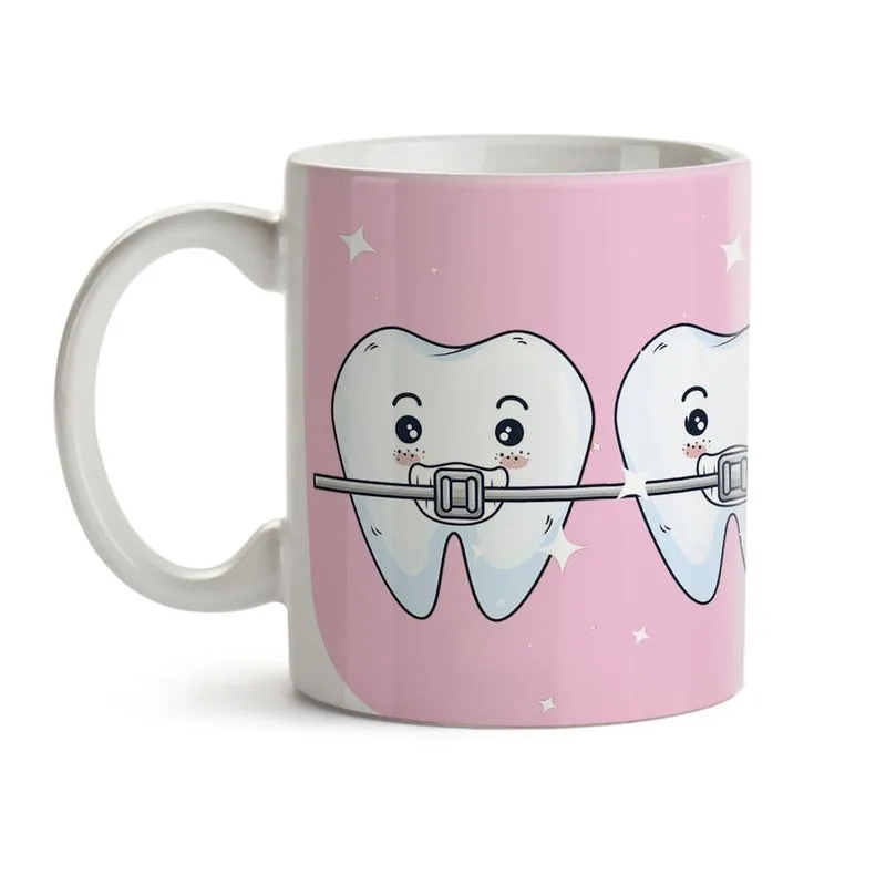 Caneca Dentista Aparelho Rosa