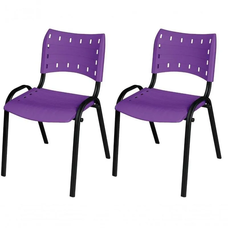 Cadeira Iso Base Preto Igreja, Escola, Escritório - Violeta Kit 2 Peças