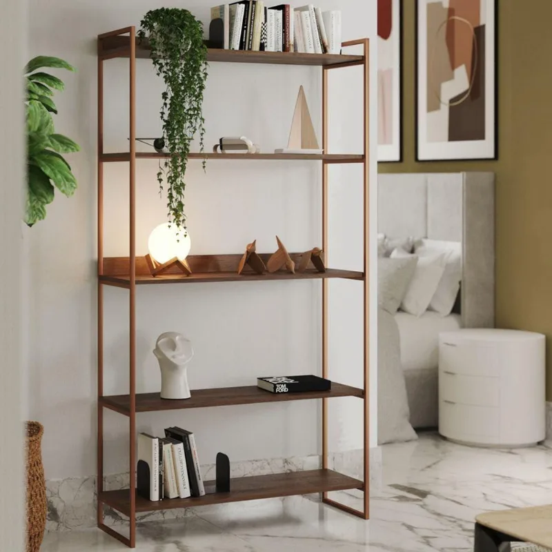 Estante Livreira Industrial Guaecá 180x95 Multiuso Para Sala E Quarto Decor - Cobre-imbuia