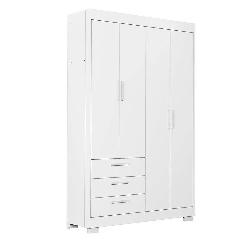 Roupeiro Zaki 4 Portas 3 Gavetas Branco Fosco - Reller