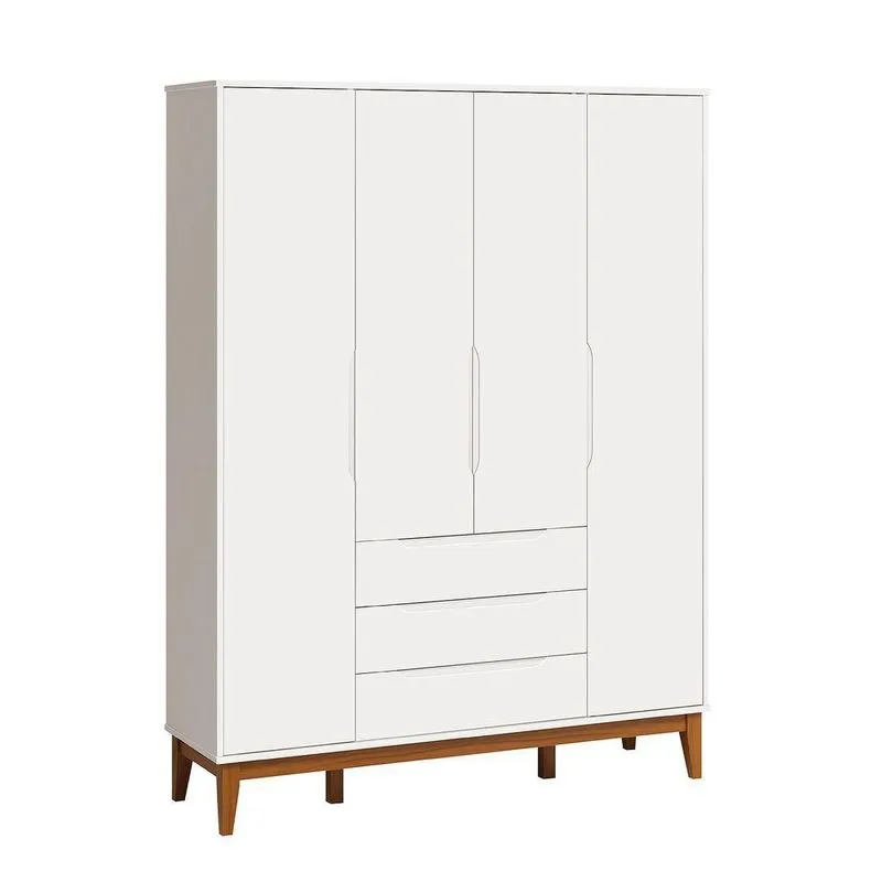 Roupeiro Elfe Classic 4 Portas 3 Classic Gavetas Branco Fosco - Moveisaqui