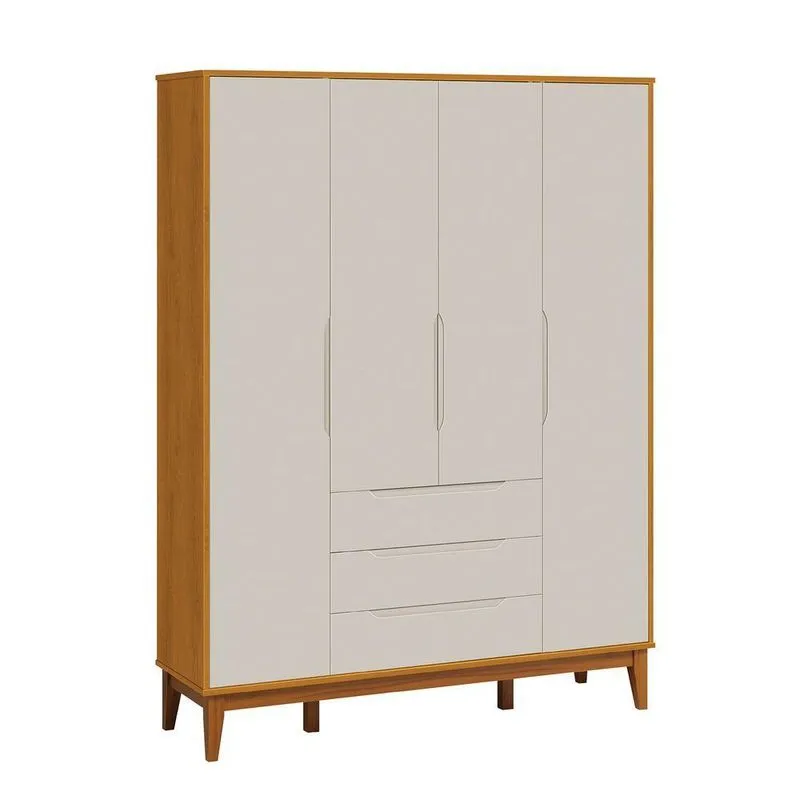 Roupeiro Elfe Classic 4 Portas 3 Gavetas Areia Fosco Com Savana - Moveisaqui