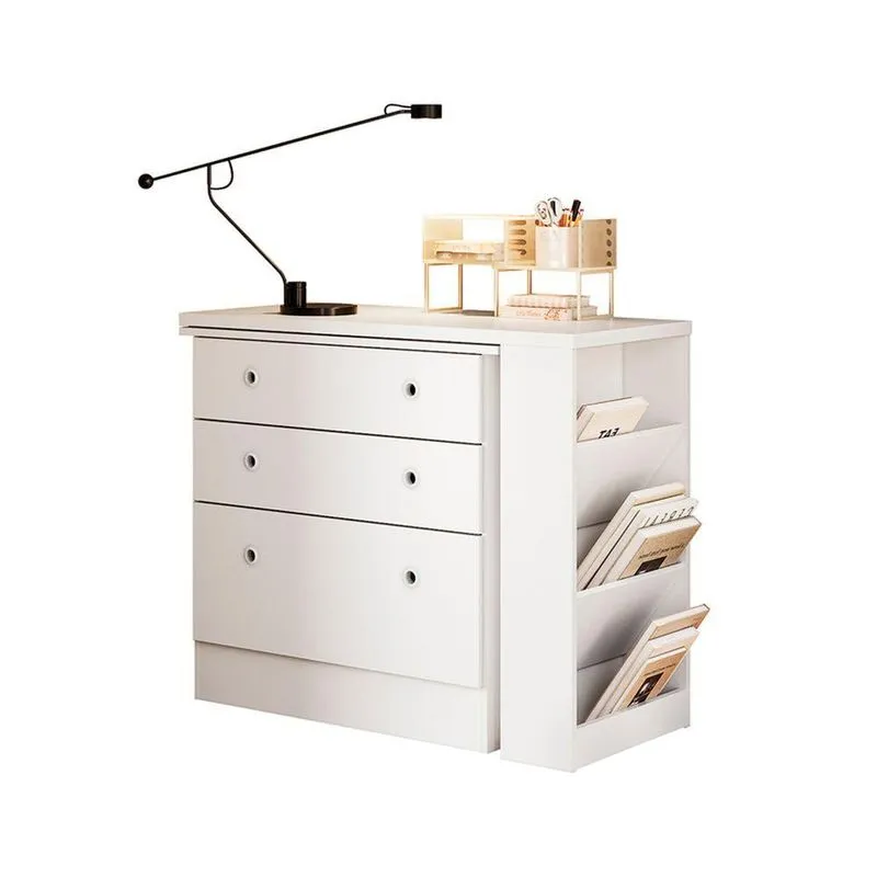 Cômoda Com Mesa Giratória Em L Comoda Com Mesa Giratoria Gamer 3 Gavetas MDF Branco Qmovi