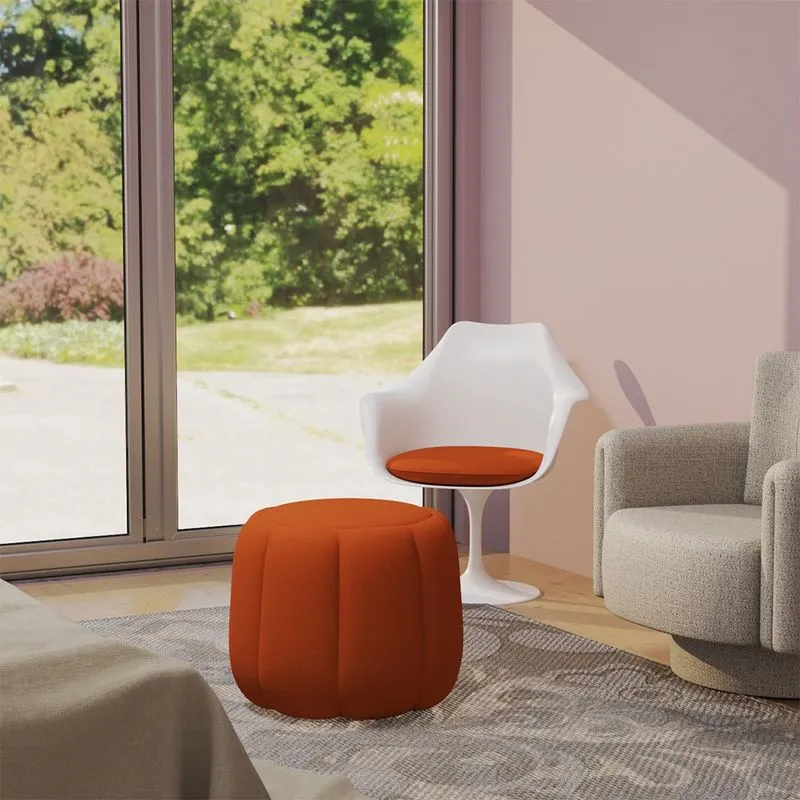 Puff Moderno Soft Flor D23 para Decoração Sala de Estar - Veludo Ferrugem Terra