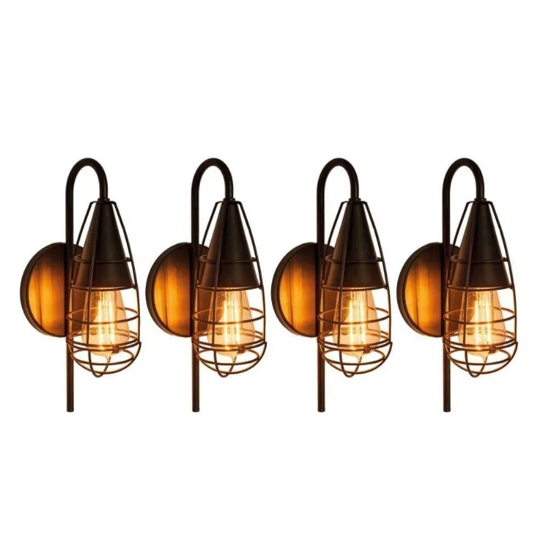 Luminária Arandela Retrô Preto Kit Com 4