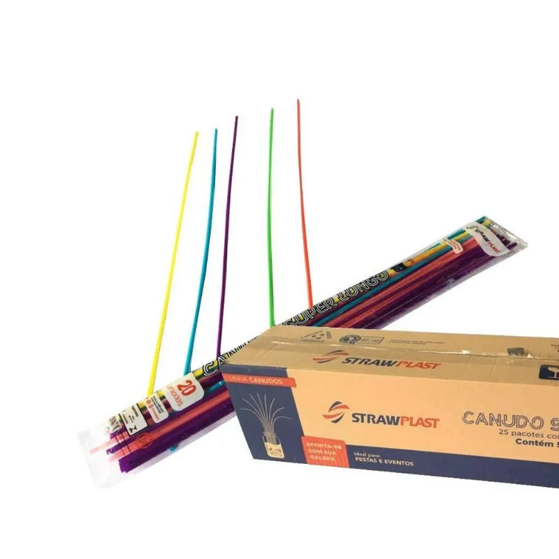 Canudo Plástico Super Longo Sortido Colorido 70cm (1cx)