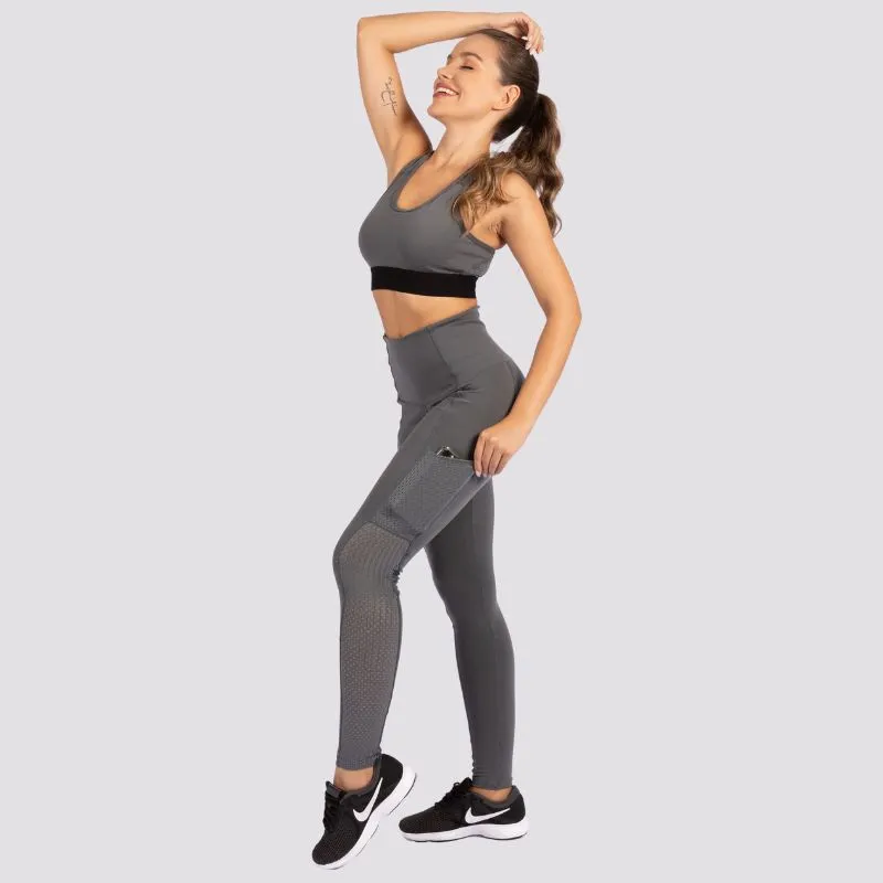Calça Legging Cintura Perfeita Slim Com Bolso Em Tecido Basic Gris - Cinza PP