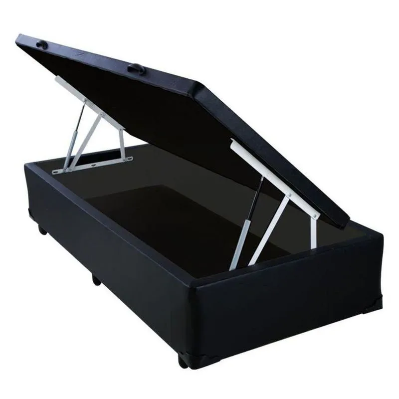 Cama Box Com Bau Solteiro Suede Preto 88cm Galeria Das Camas