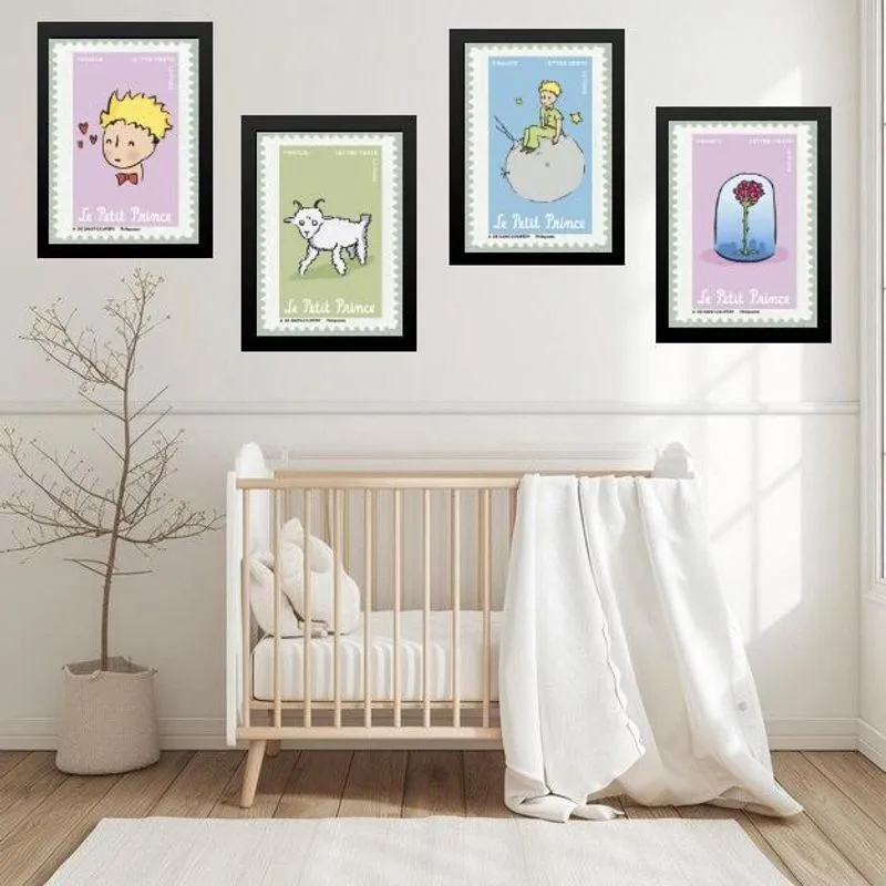 Kit 4 Quadros Quarto Infantil Pequeno Príncipe 33X24Cm Vidro