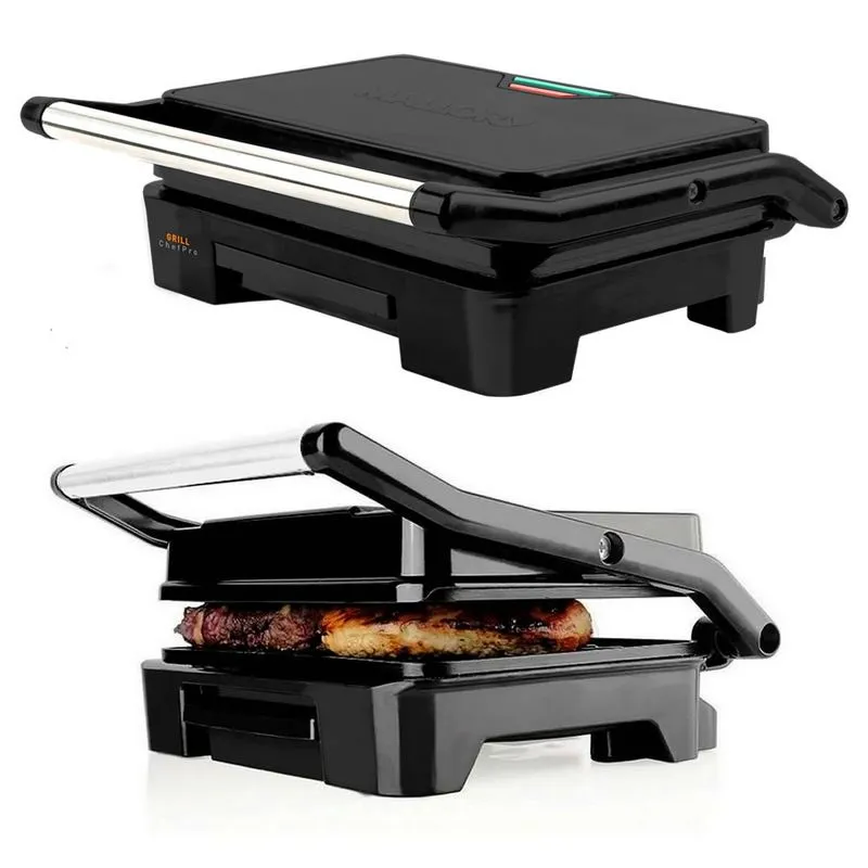 Grill Sanduicheira Mallory ChefPro 900W Black Inox Antiaderente Com Coletor Gordura