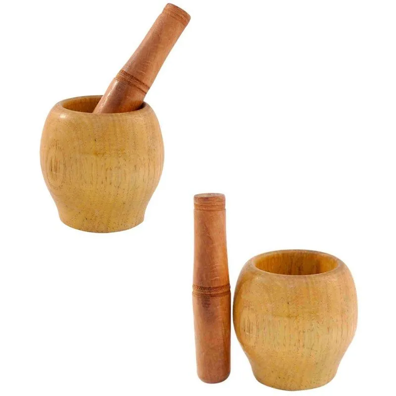 Pilão Socador Para Alho Temperos Madeira De Bambu Resistente