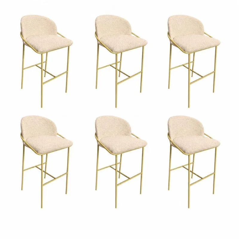 Kit 6 Banquetas Lívia Ferro Tecido Bouclê Bege