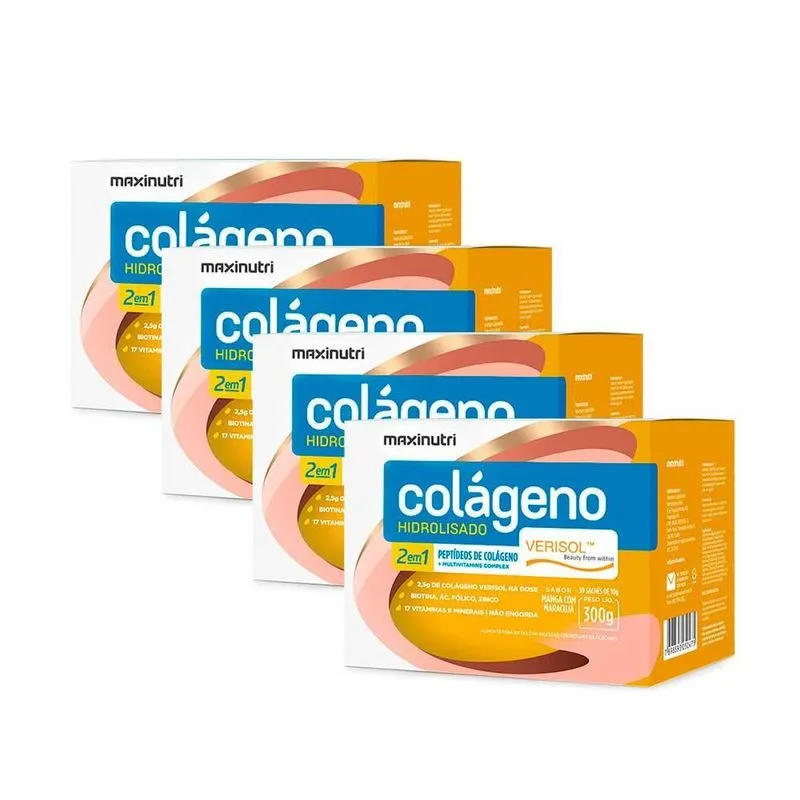 Kit 04 Colágeno Verisol Original 30 Sachês Manga Maracujá