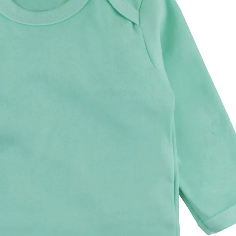 Body Roupa de Bebê Manga Longa Suedine Algodão Verde Claro