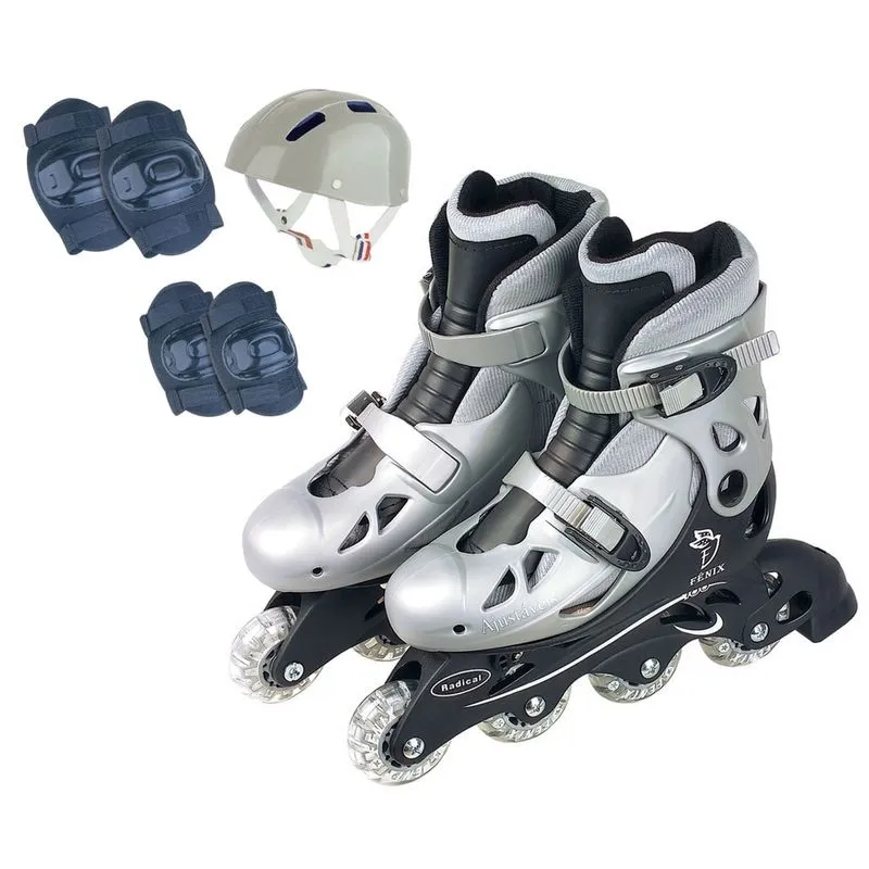 Kit Patins Ajustável Aces Fenix Cinza