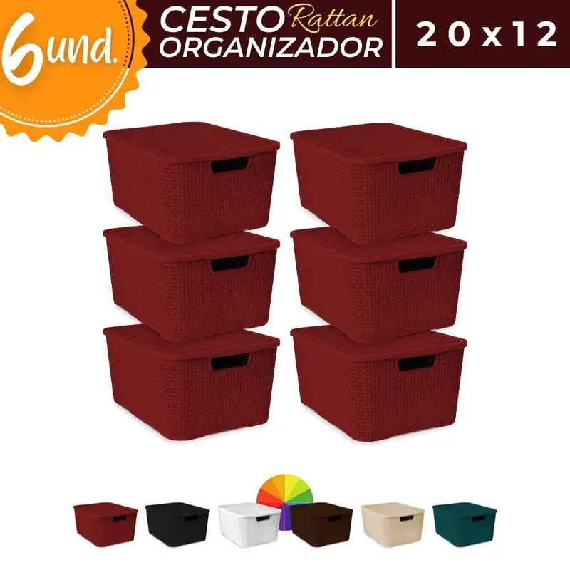 Kit 6 Cestos Organizador Gaveta Trama Rattan Tampa P (20x12)