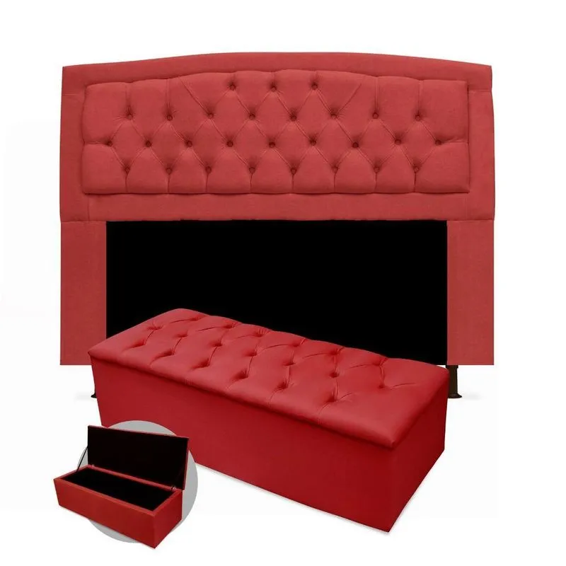 Kit Cabeceira Plus Calçadeira Vermelho 195cm King