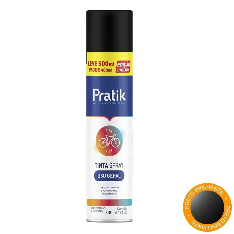 Tinta Spray Pratik Uso Geral Pto Brilh. 500ml Lv 500 Pg 400ml