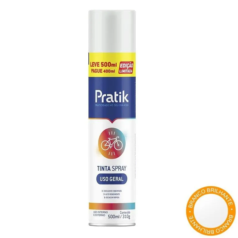 Tinta Spray Pratik Uso Geral Branco Brilhante 500ml LV 500 PG 400ml