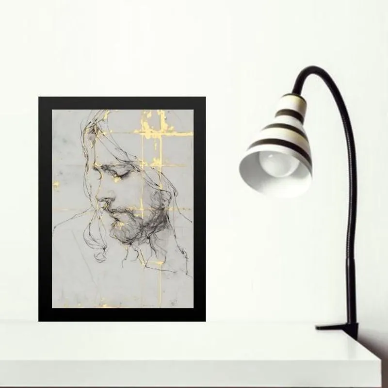 Quadro Minimalista Jesus Abstrato - Mármore 45X34Cm - Vidro