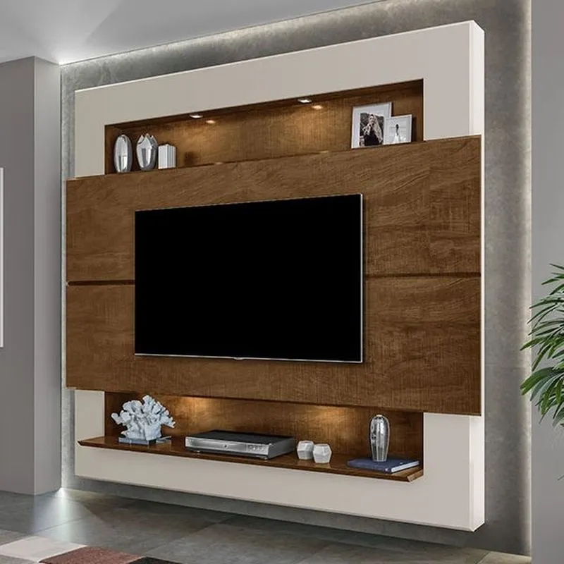 Painel Milao Para Sala Com Led Malbec Off White