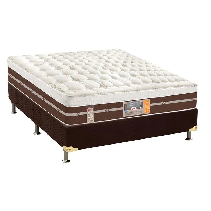 Cama Box Casal: Colchão Molas Pocket Ensacadas Castor Silver Star Air Híbrido + Base CRC Suede Brown (138x188)