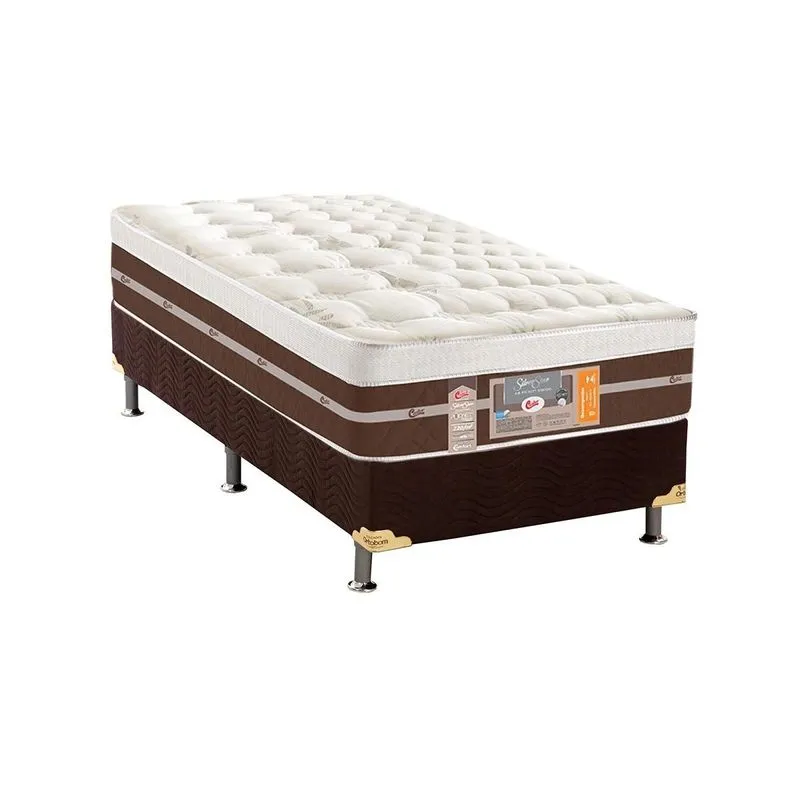Cama Box Solteiro: Colchão Molas Pocket Ensacadas Castor Silver Star Air Híbrido + Base CRC Suede Brown (88x188)