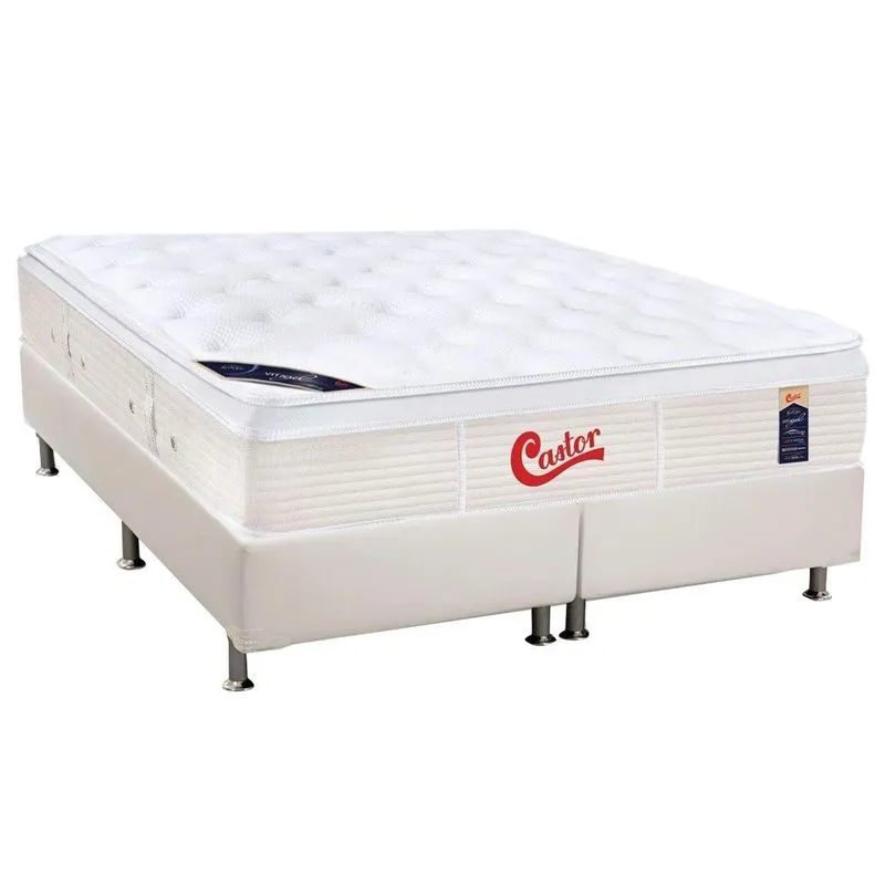 Cama Box King: Colchão Molas Pocket Ensacadas Castor Gold Star Vitagel + Base Crc Courano White (193x203)