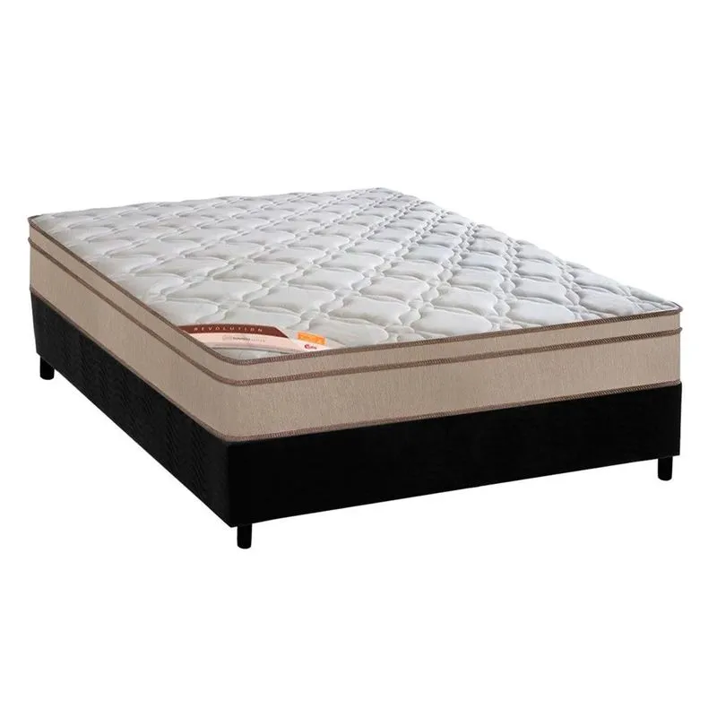 Cama Box Casal: Colchão Molas Pocket Ensacadas Castor Revolution Híbrido + Base CRC Suede Black (138x188)