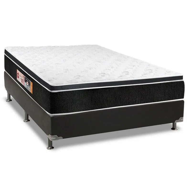 Conjunto Box Casal: Colchão Espuma Castor D33 Black e White + Base CRC Suede Black (138x188)