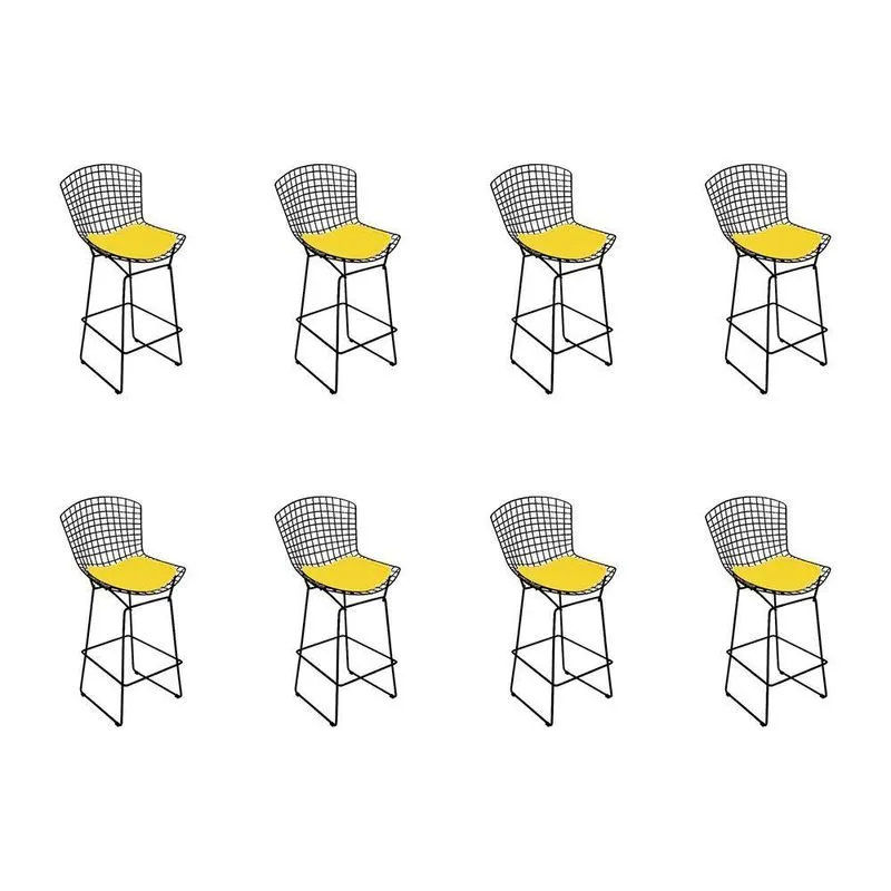 Kit 8 Banquetas Bistrô Bertoia Preta D70 Com Assento Amarelo Cor Preto