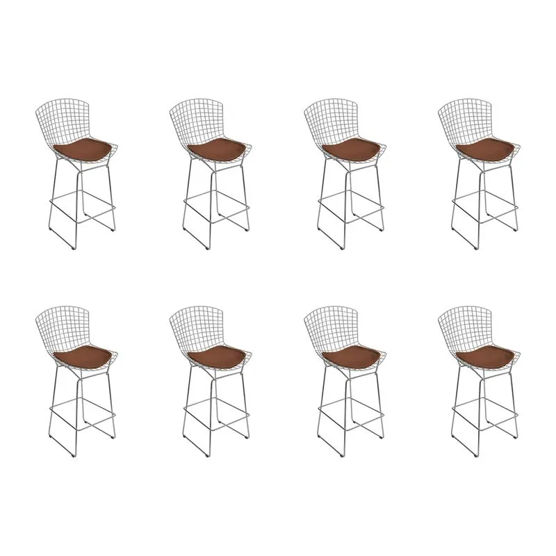 Kit 8 Banquetas Bertoia Cromada D60 Com Assento Sintético Marrom
