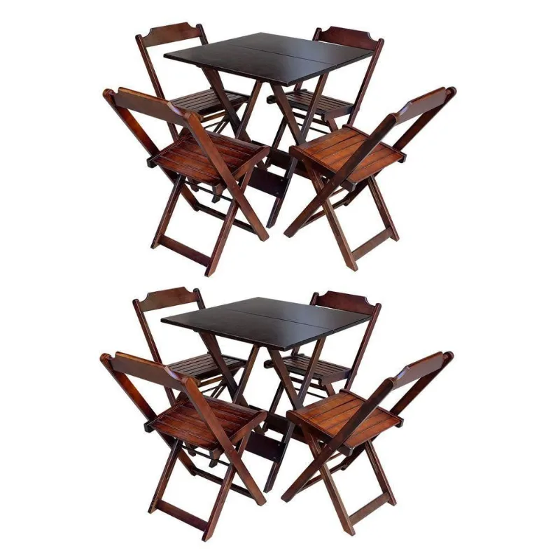 Kit 2 Conjuntos De Mesa Dobrável 70X70 Em Madeira Padrão Com 4 Cadeiras - em cor Imbuia - Marrom.