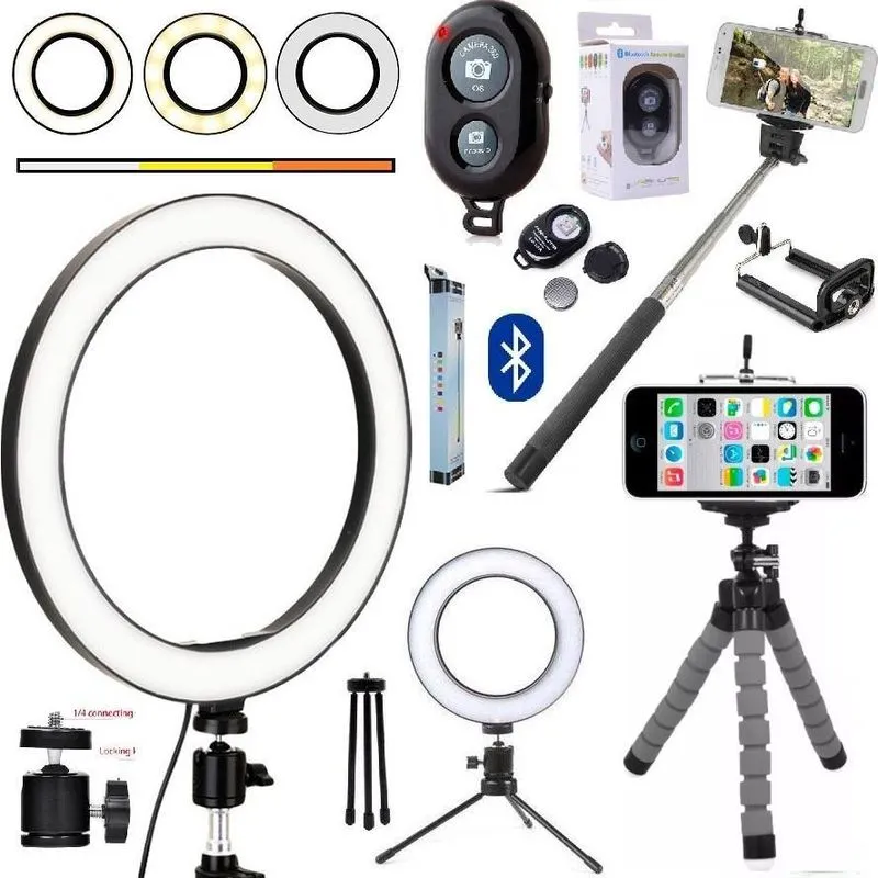Kit Youtuber Tripé Flexível Celular Iluminador Ring Light