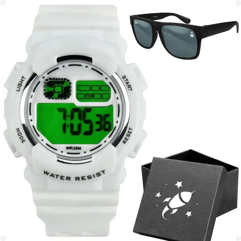 Kit Relógio Digital Infantil Menino Kids Linha Pequeno Astronauta Esportivo Com Pulseira Silicone