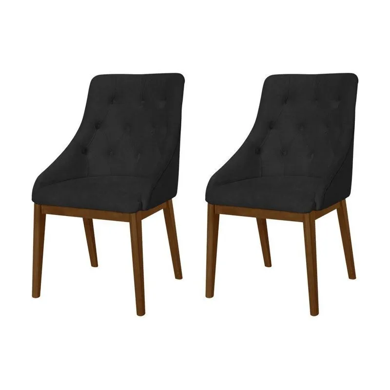 Kit 2 Cadeiras De Jantar Estofada Capitonê Couro Pu Preto Base Madeira Maciça Imbuia Preto