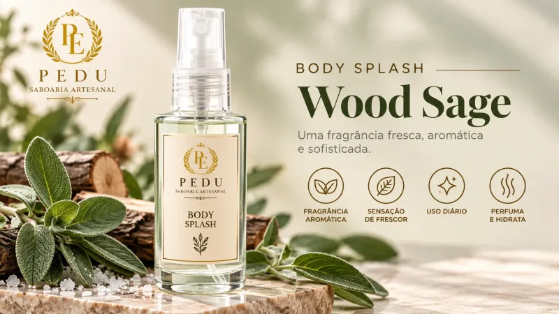 Body Splash Wood Sage Pedu - Fragrância aromática fresca e sofisticada para uso diário