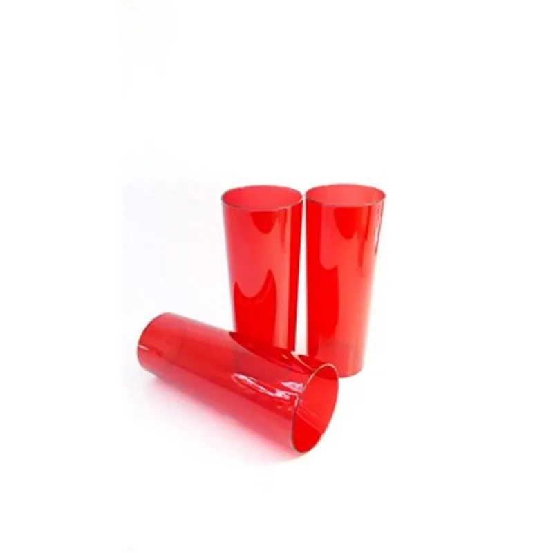 10 copos long drink plastico rigido 350 ml. vermelho transparente