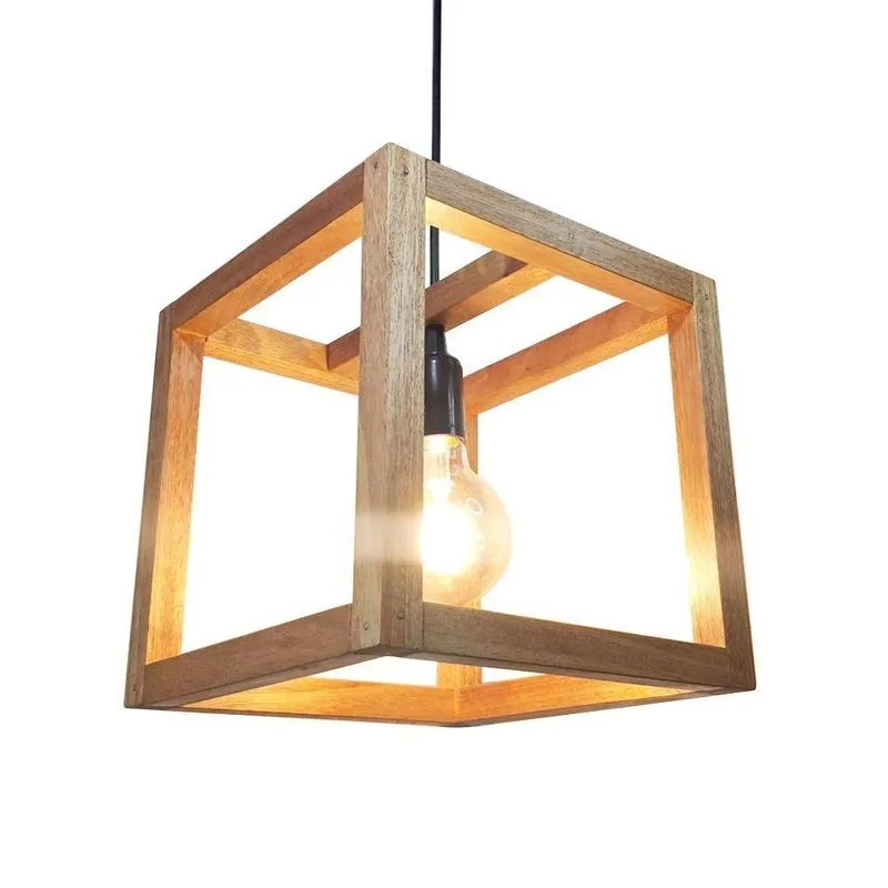 Luminária Pendente Teto Industrial Quadrado Cubo Bivolt Jequitibá Nobre Maciça