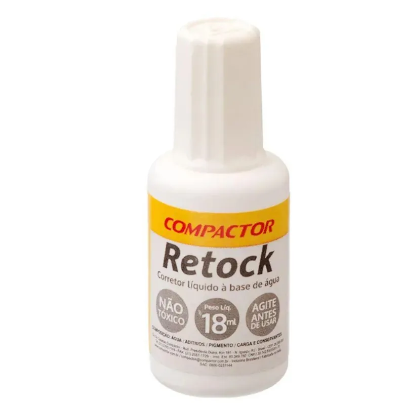 Corretivo Líquido Compactor Retock De Alta Cobertura Frasco 18ml Para Uso Escolar E Escritório