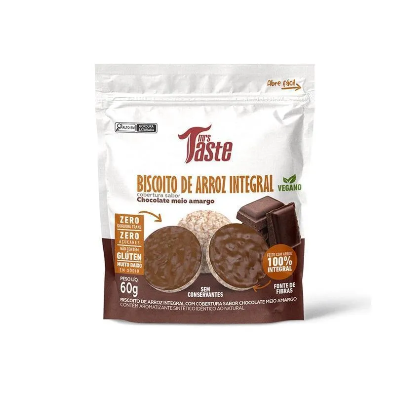 Biscoito De Arroz Com Cobertura De Chocolate - Mrs Taste 60g