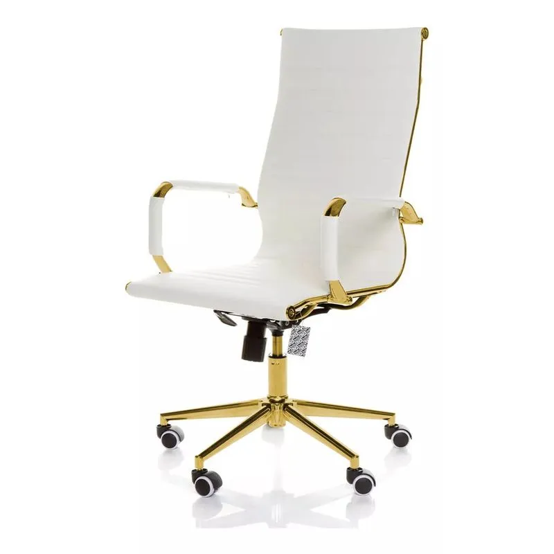 Cadeira De Escritório Giratoria Eames Branca - Alta Dourado Brilho