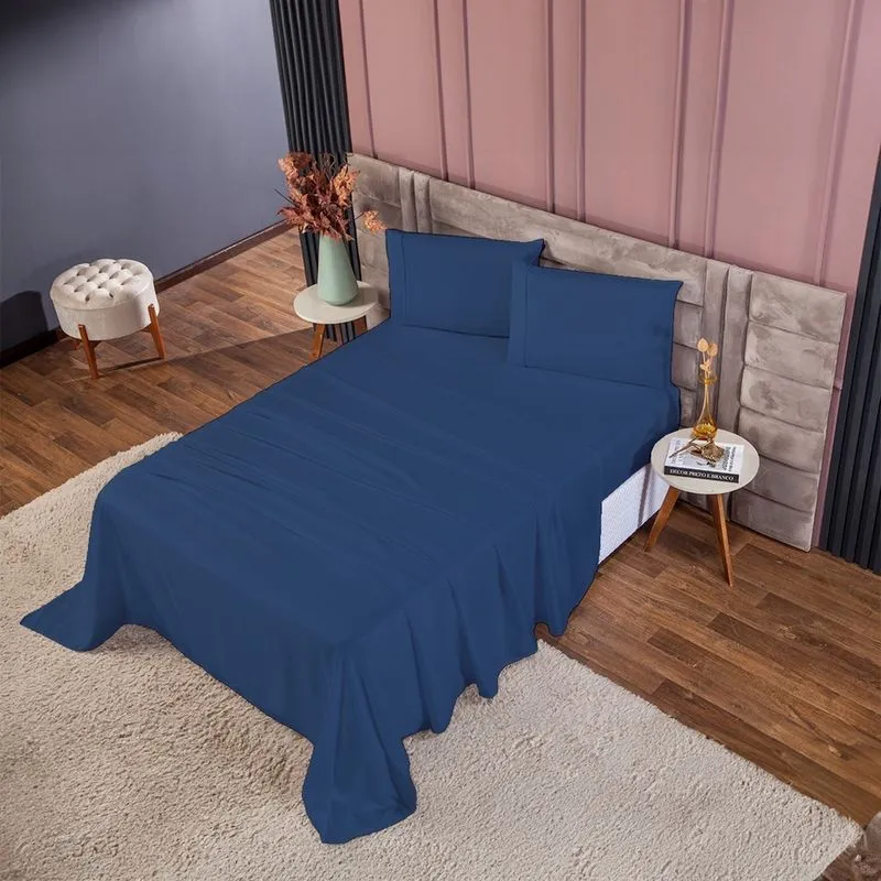 Conjunto de Cama Queen 400 Fios Percal 4 Peças Toque Macio