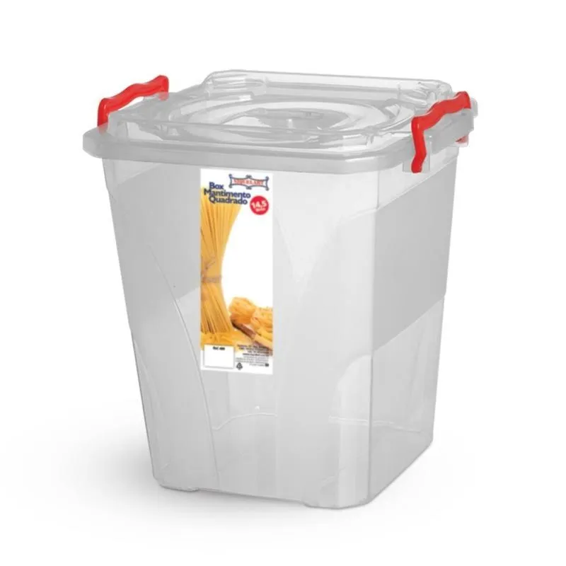 Box Mantimento Quadrado Alto Com Trava 14,5 Litros