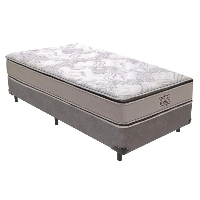 Cama Box com Colchão Solteirão Four Season Molas Ensacadas Pillow Top Cinza Vtech
