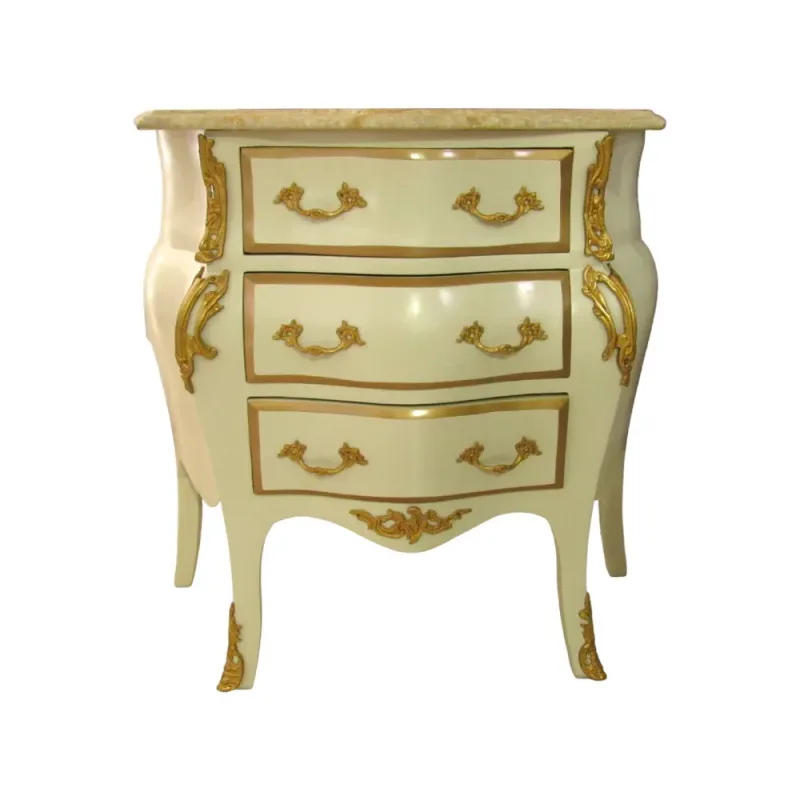 Cômoda Clássica Branco com Detalhes Dourados e 3 Gavetas 74x79x43cm - Elegância e Espaço