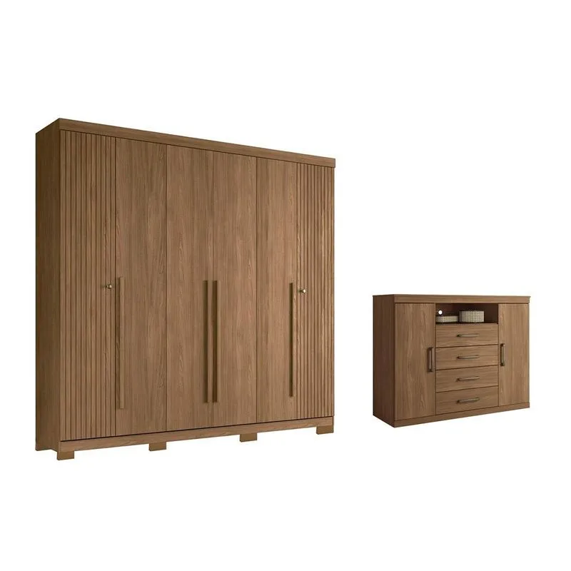 Quarto Completo Solteiro Guarda Roupa 6 Ptas Buriti + Cômoda Master Jatobá S. Andirá