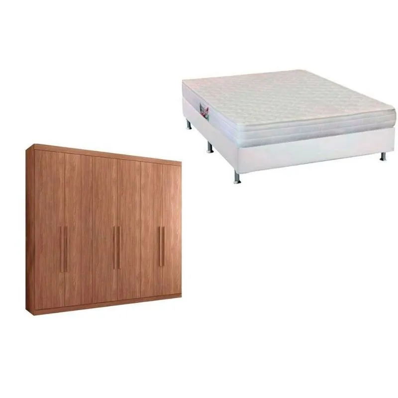 Cama Box Casal + Colchão Frontier Herval + Guarda Roupa Imaginare 6.4 Atacama-jatobá