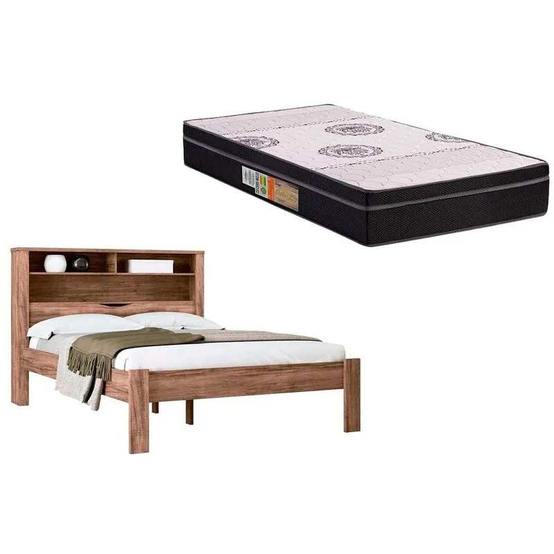 Colchão Casal Anatômico Orthoface Polar (1un) + Cama Invicta c/ Baú Atacama-Jatobá