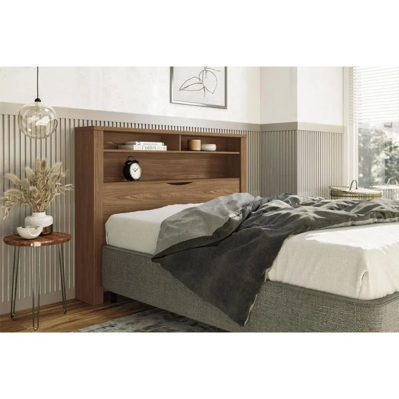 Painel Cama Box Madeirado Cor Jatoba Casal Invicta c- Nichos Jatoba - Santos Andirá